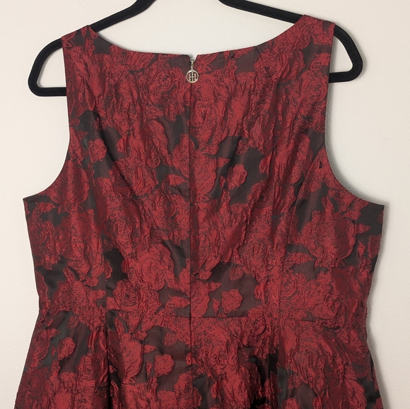 Tommy Hilfiger Dress Size 16 Red Bouquet Jacquard Fit Flare Sleeveless Party - Picture 9 of 16